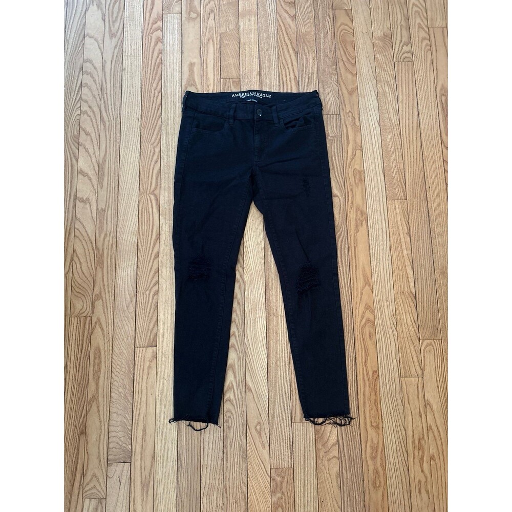 American Eagle jeans black skinny dark wash distressed denim casual Y2K party